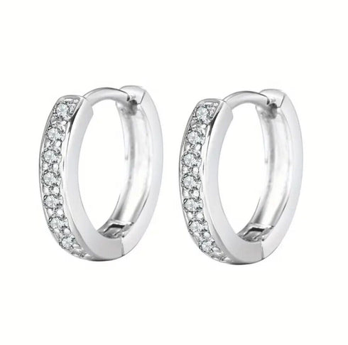 Elegant 14K White Gold Plated Paved Cubic Zirconia Men Women Huggie Hoop Earring